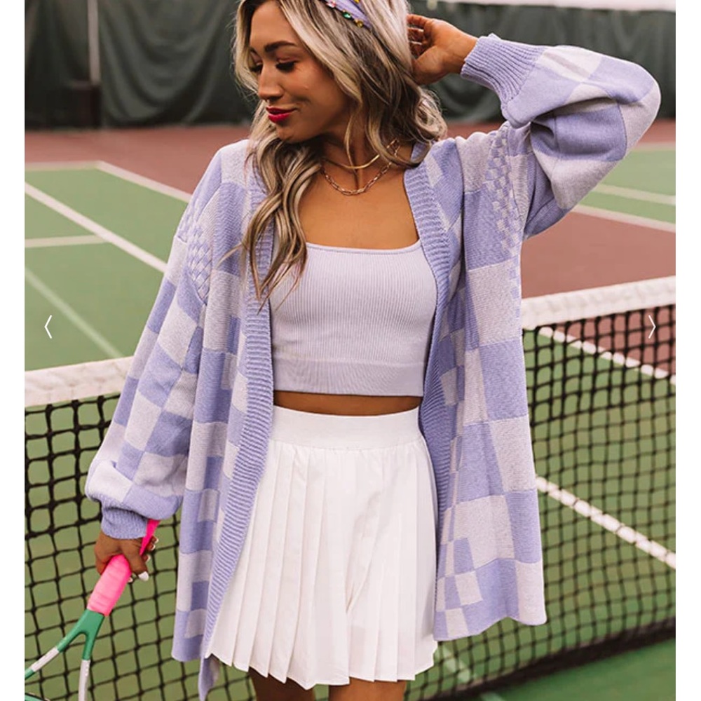 Fact or Fiction Checkered Cardigan in Lavender